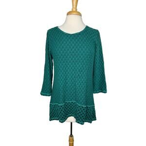 CMC COLOR ME COTTON Teal Black Textured Tunic Top Size Medium Womens 3/4 Sleeve